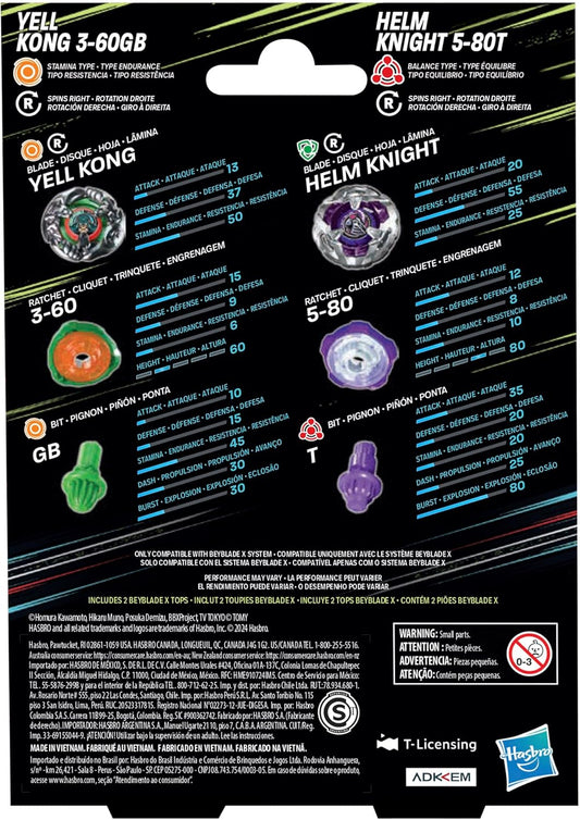 Beyblade X Yell Kong 3-60GB and Helm Knight 5-80T Top Dual Pack Set